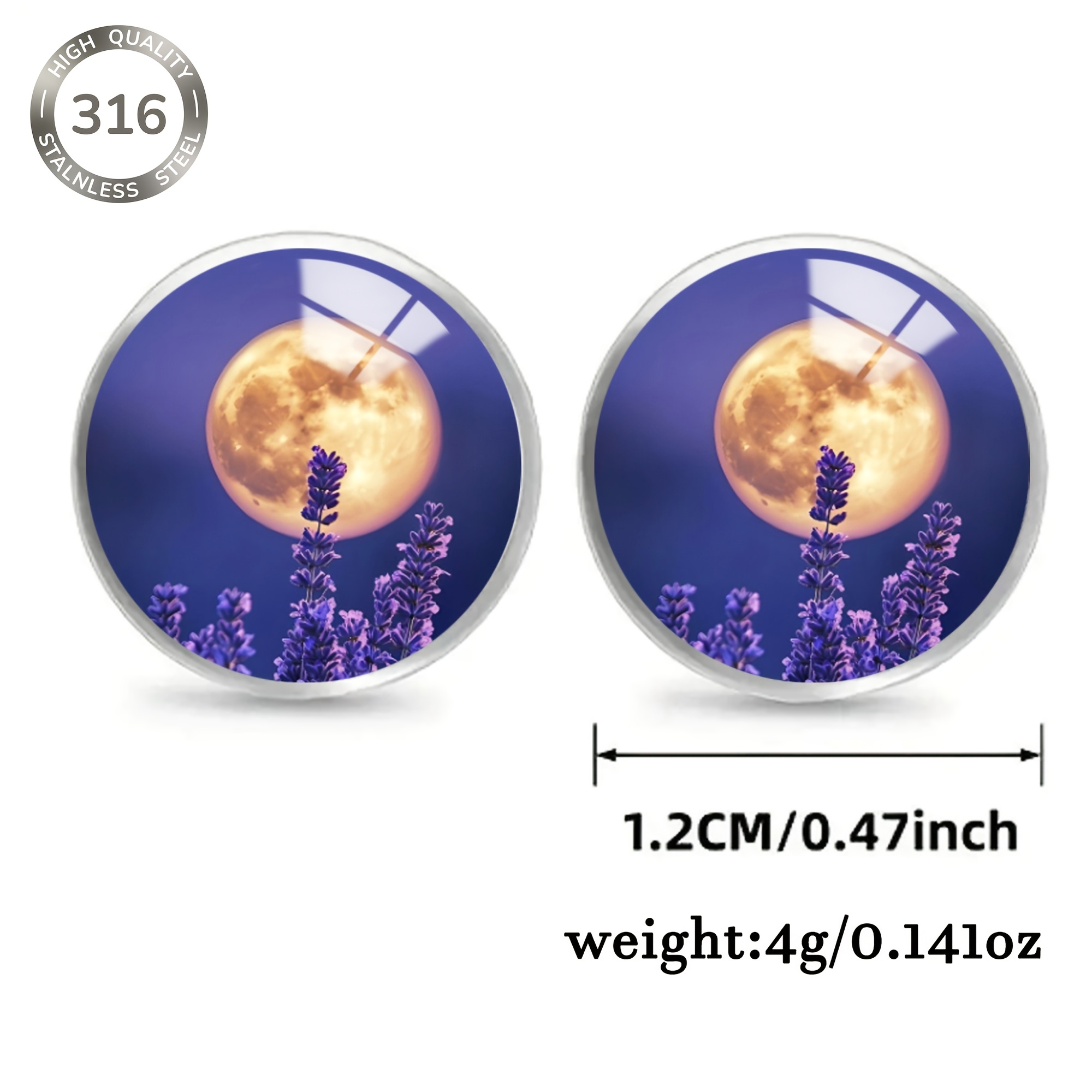 Purple Night Warm Golden Pattern Stainless Steel Stud Earrings