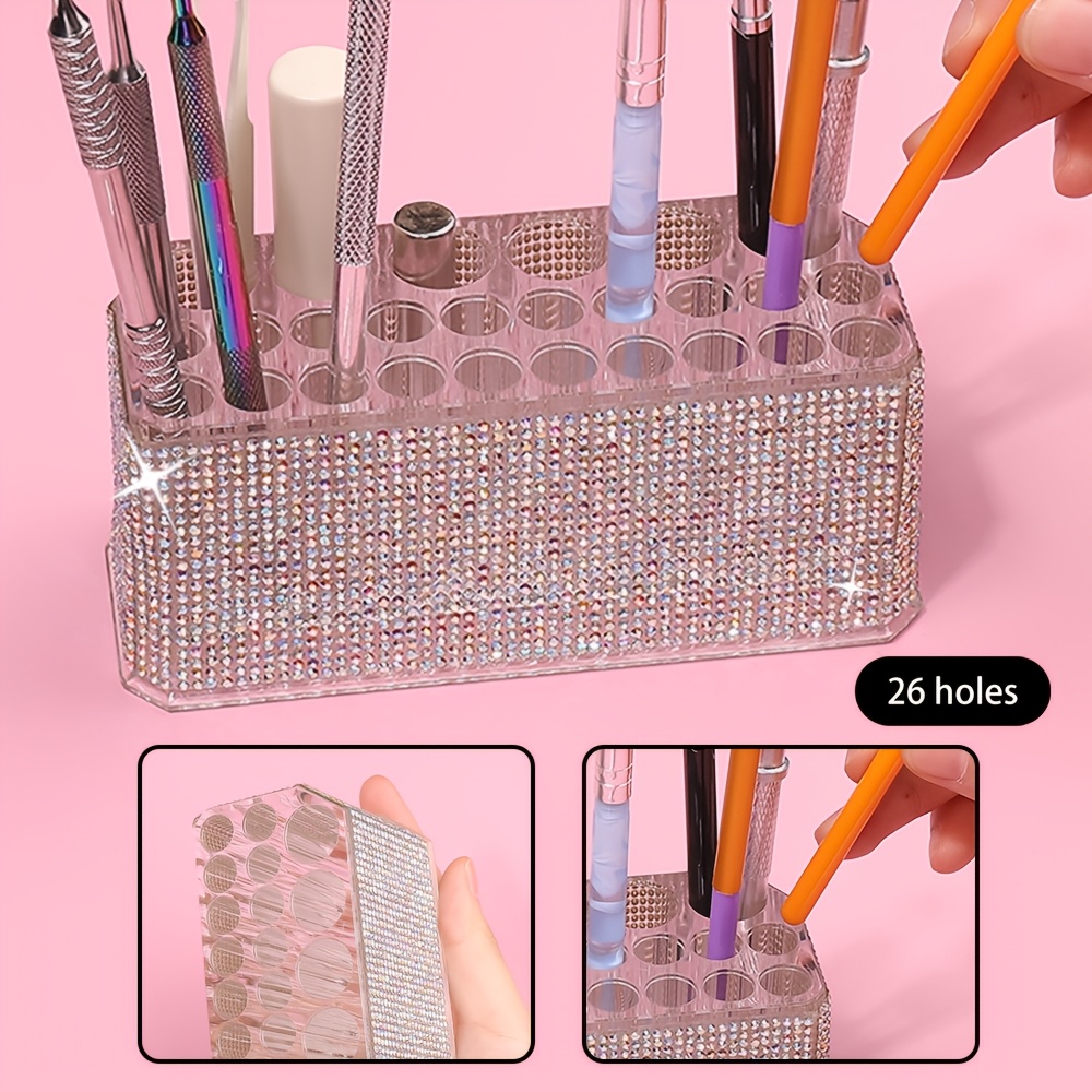 

Chic 26-slot Diamond Makeup Brush Holder - Sleek, No-battery Needed, Multi-functional Organizer For Brushes & Accessories, Home & Salon Use