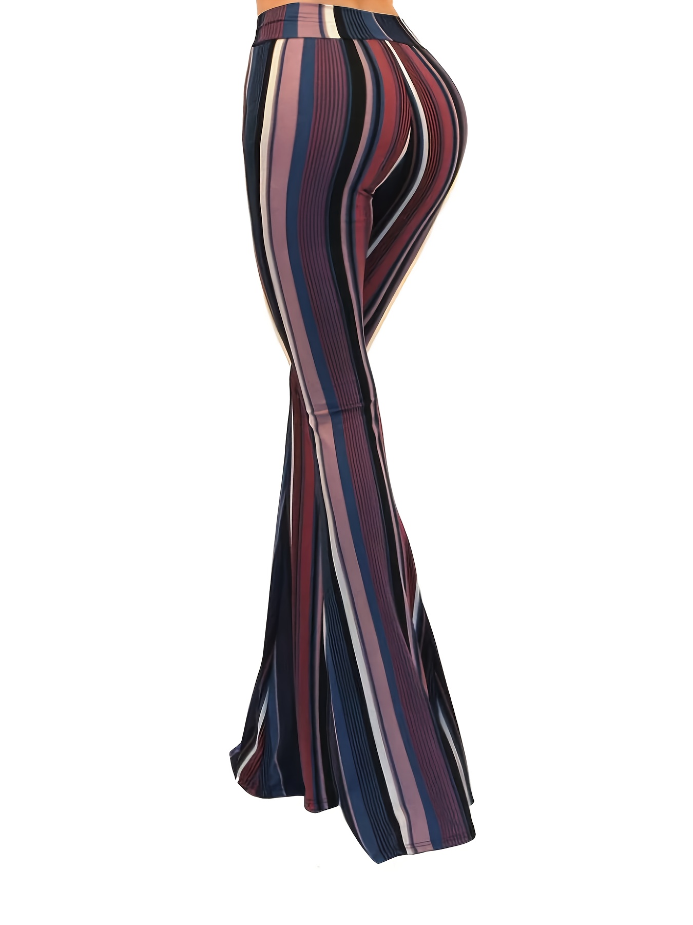 women's high waist striped flare pants stretchy bell bottoms