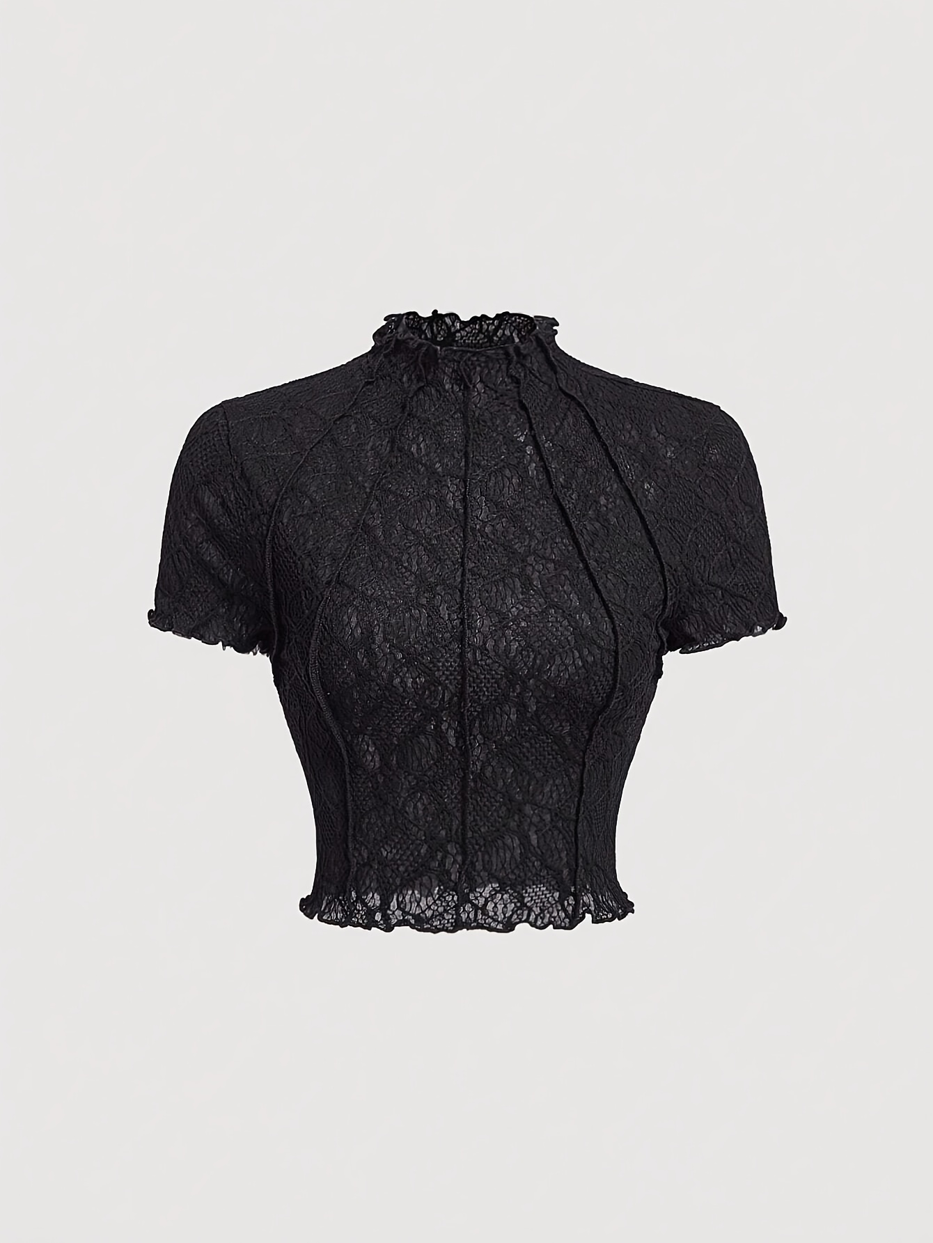 t shirt à manches courtes bordure en dentelle noire - Temu Switzerland, image size:800x1066