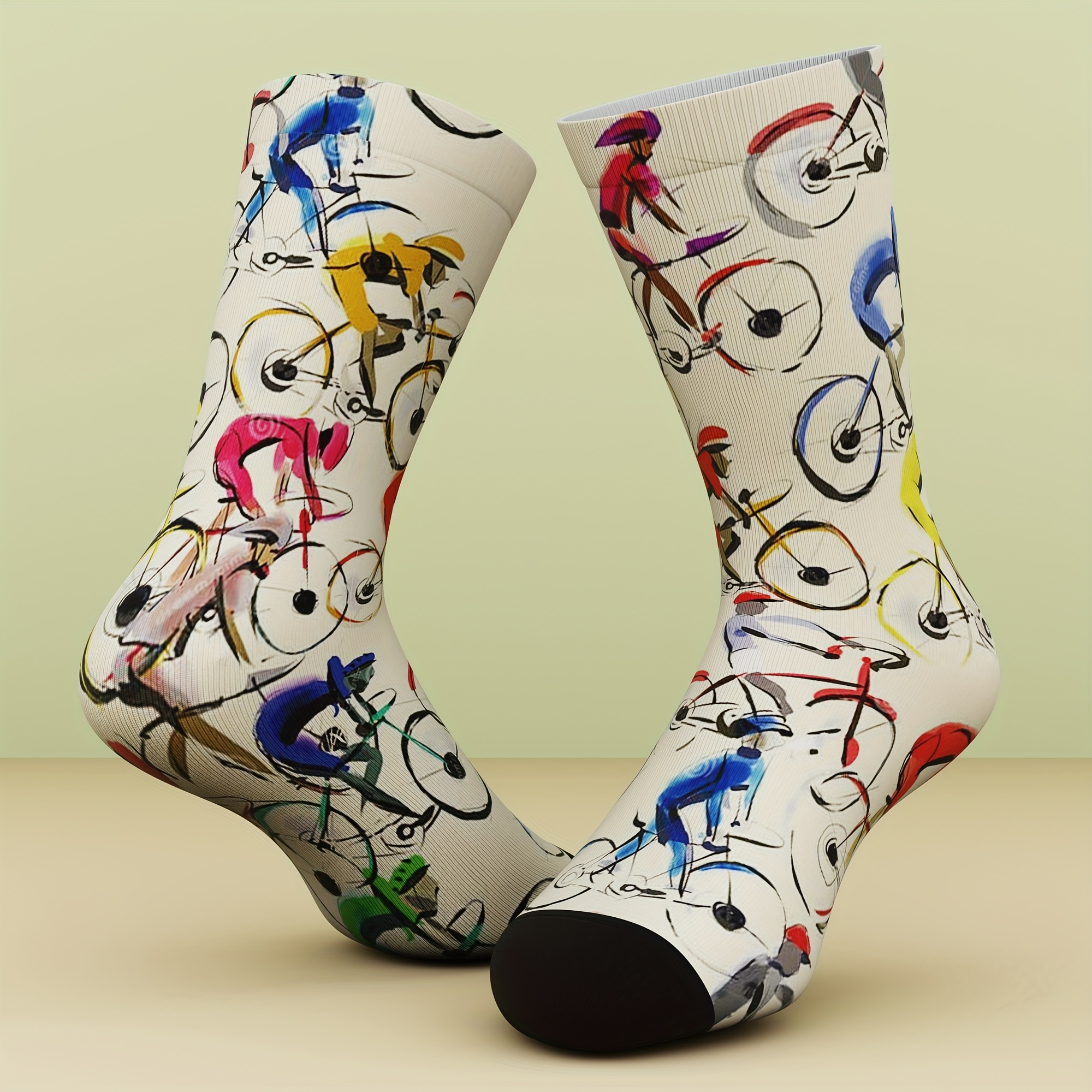 TEMU 1 Pair Of Unisex Socks, Cycling Theme, Sock Gift, Fun And Fashionable, Comfortable And Breathable, Suitable For Outdoor Sports, , Machine