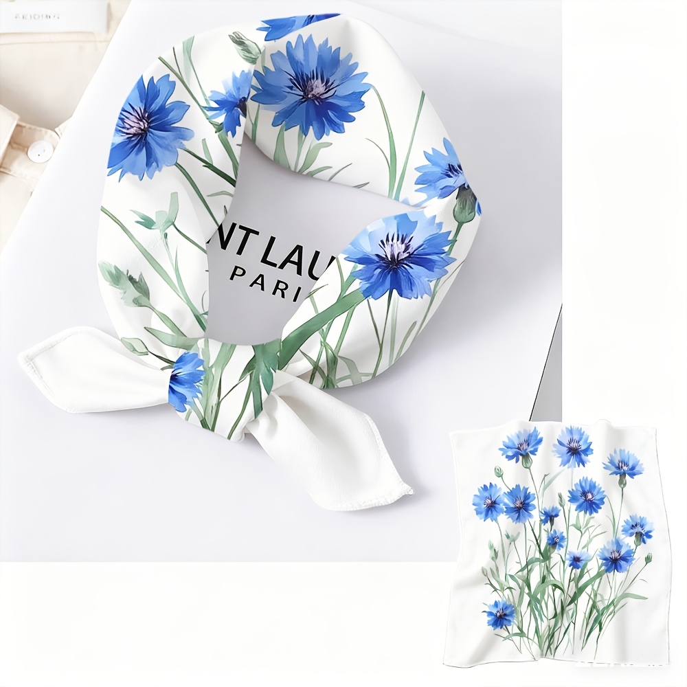 TEMU 1pc, Blue Themed Printed Scarf Headscarf, Exquisite Square Scarf, Soft Lightweight Fabric, Casual Fashion Accessory, Decorative Neck Wrap,