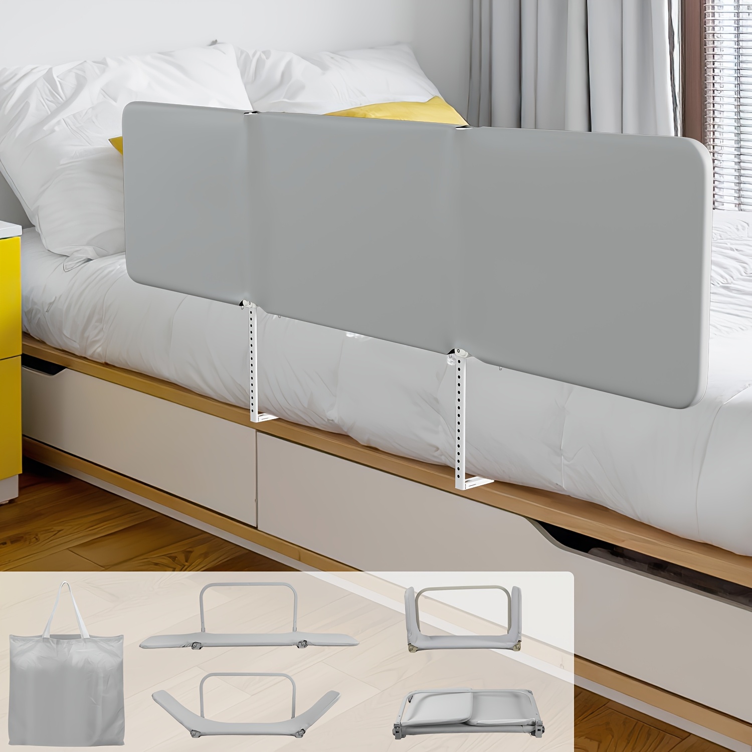 Image of Bed Rails, Foldable Bed Side Rails, 120/150/180 Cm, Height-adjustable, Portable Travel Bed Rails, Fall-prevention Bed Side Rails, Easy To Assemble, Grey