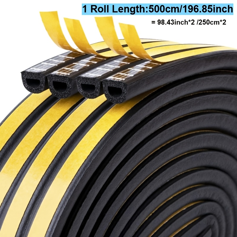 TEMU 1 Roll 118.11/196.8/393.3inch Weatherproof Door Window Seal Strip, Self-adhesive Rubber Insulation For Collision Avoidance, Self-adhesive D Type