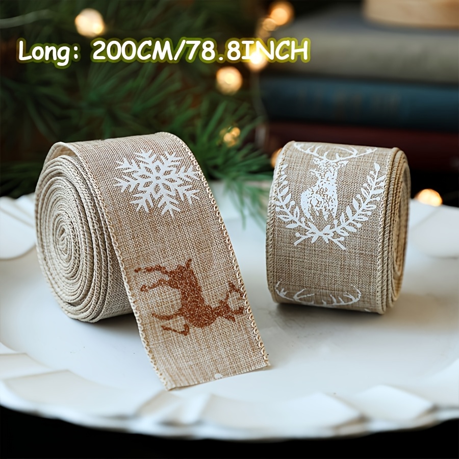 

Bellababy 200cm Christmas Linen Ribbon With & Reindeer Print - No Battery Needed, Lace- Ribbon Roll For Holiday Decor & Gift Wrapping