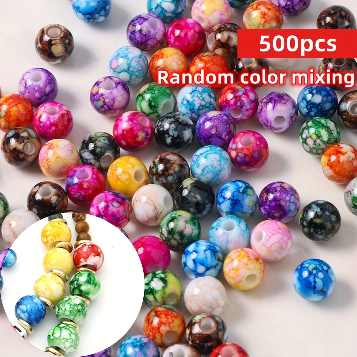 TEMU 500pcs/250pcs 8mm Random Colors Cracked Beads Acrylic Loose Spacer Beads For Jewelry Making Handmade Beaded Bracelet Earring, Jewelry Materials