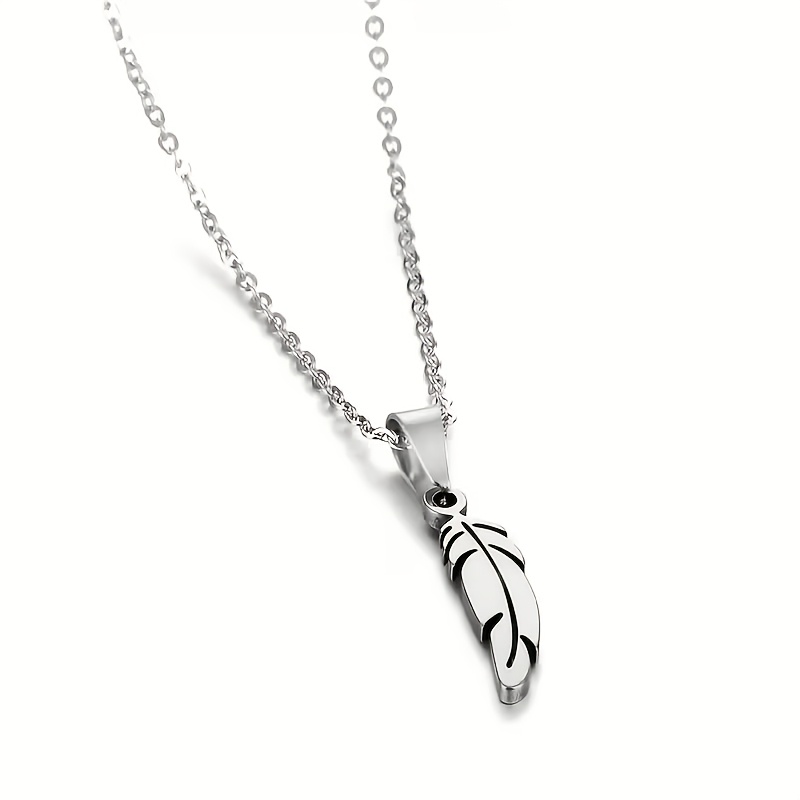TEMU Collar con colgante de pluma de acero inoxidable, joyería minimalista plateada con cadena delgada para uso , ideal para regalo