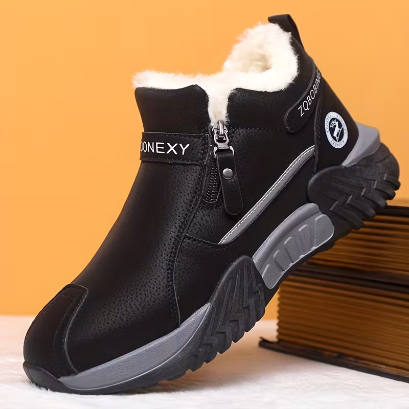 unisex winter snow boots simple and fashionable in solid colors of gray black khaki pu pull for thickened resistant pvc sole with lined for slip on lazy shoes suitable 5