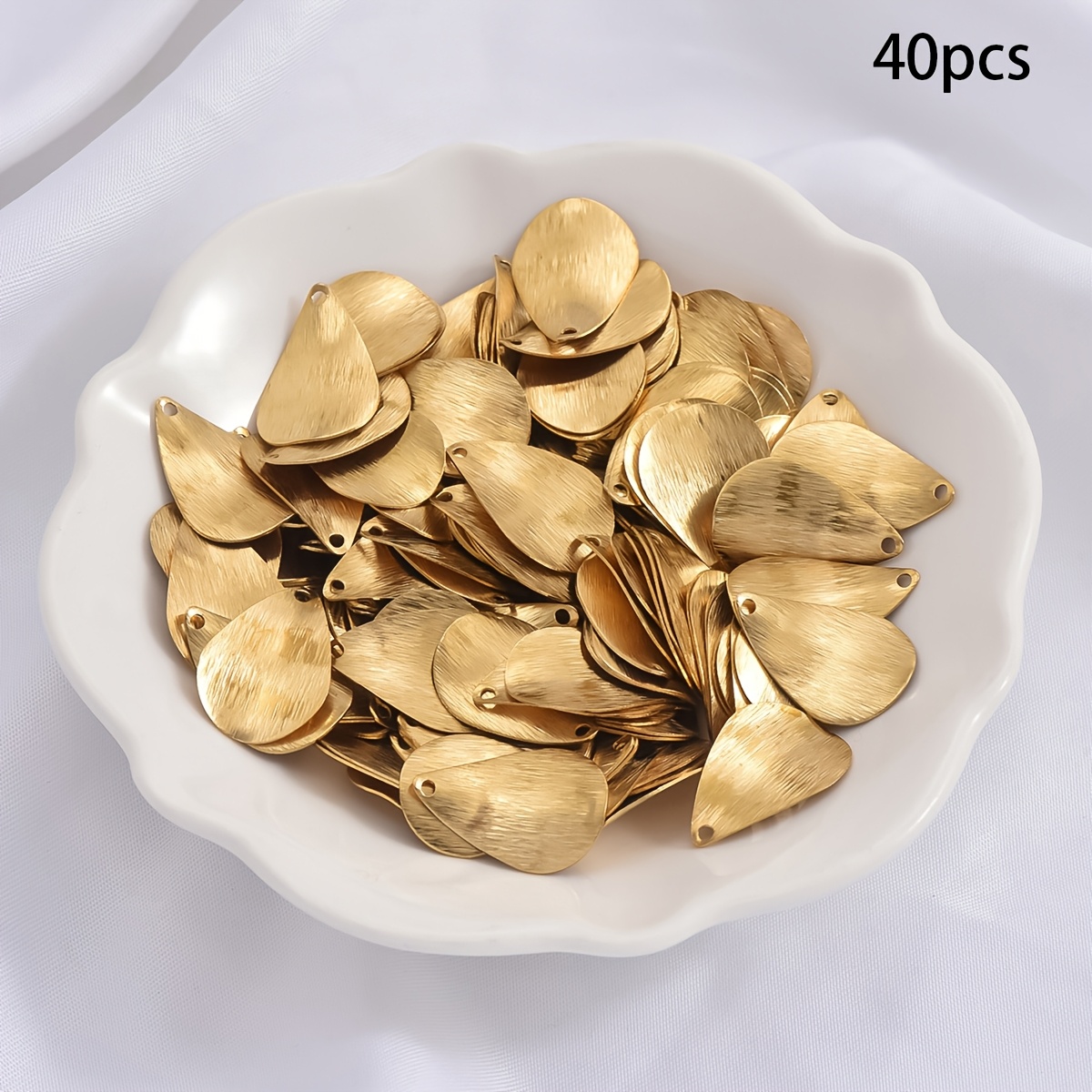 TEMU 16pcs/40pcs Brass Geometric Arc Drop Pendants | Double-sided Brushed Water Drop Charms For Women's Bracelets And Necklaces, Vintage And