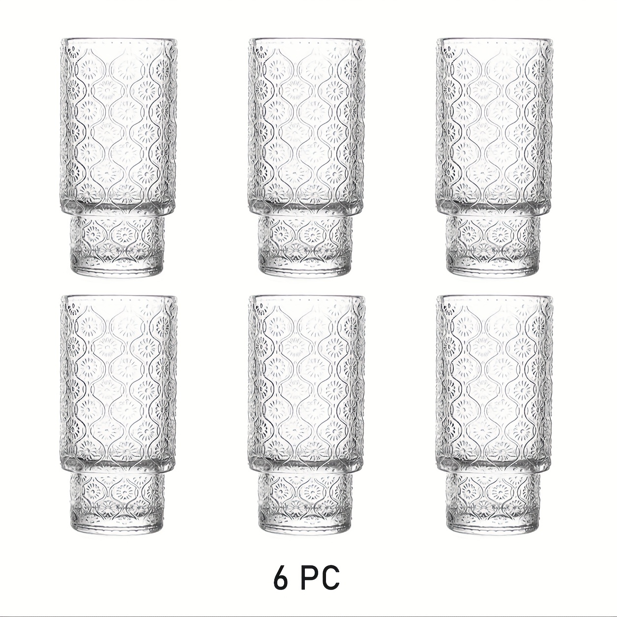 TEMU 6st/4st retro präglade glasvaror, Haitang retro glaskoppsset, lämplig för juice, istoppad , öl, , whisky, juice, avslappnade fester,