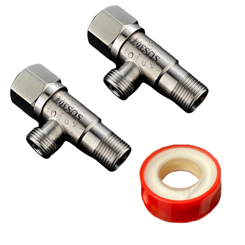 3pcs Stainless Steel Angle Valve With Gasket Tape, Toilet Faucet Connector Angle Valve, Universal 4mm Diameter Interface G1/2, Adjustable Water Flow Size