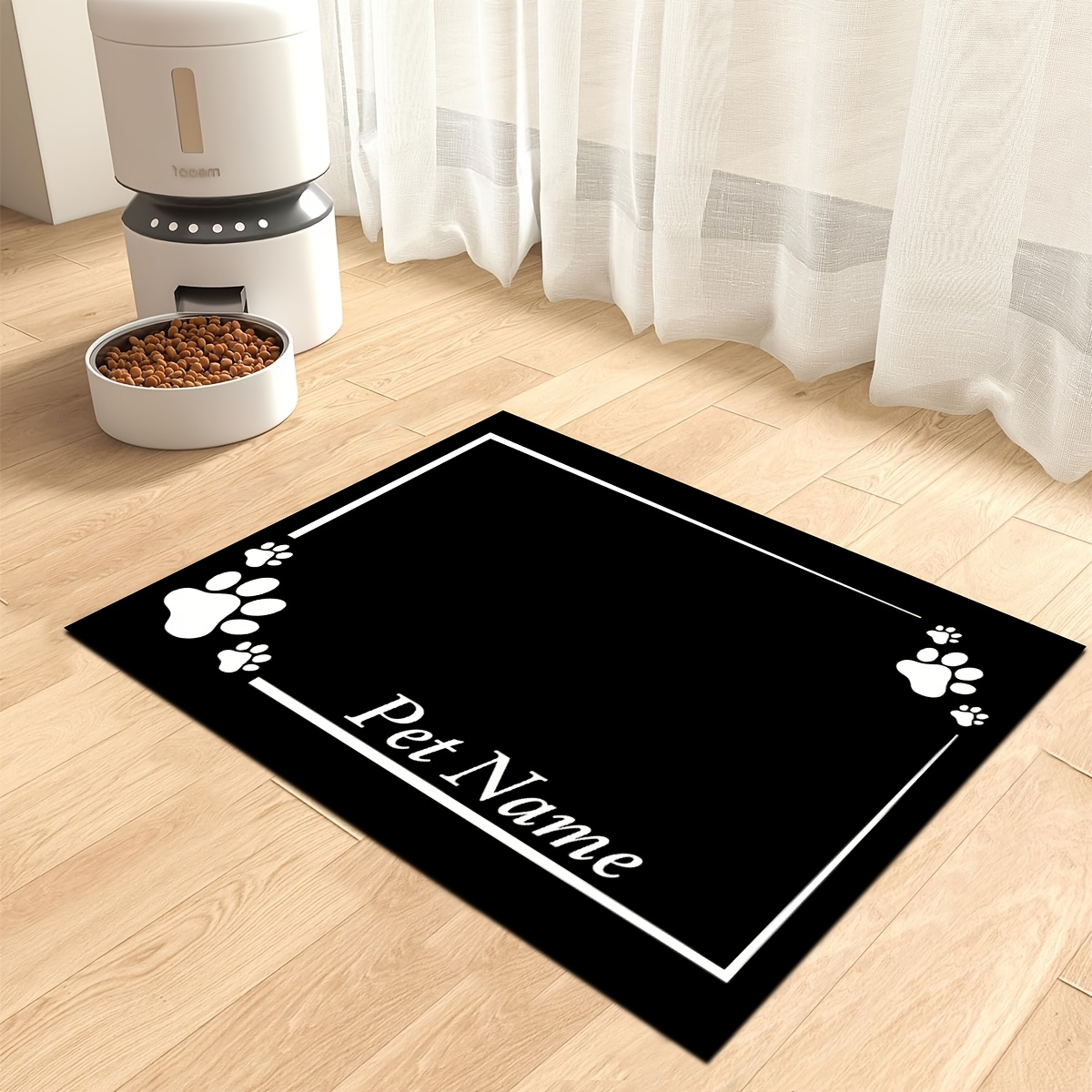 TEMU 1pc, Customizable Name/slogan Pet Feeding Mat, Simple And Cute White Paw Print Pattern Print, Pet Feeding Mat, Dog Feeding Mat, Cat And Dog Food