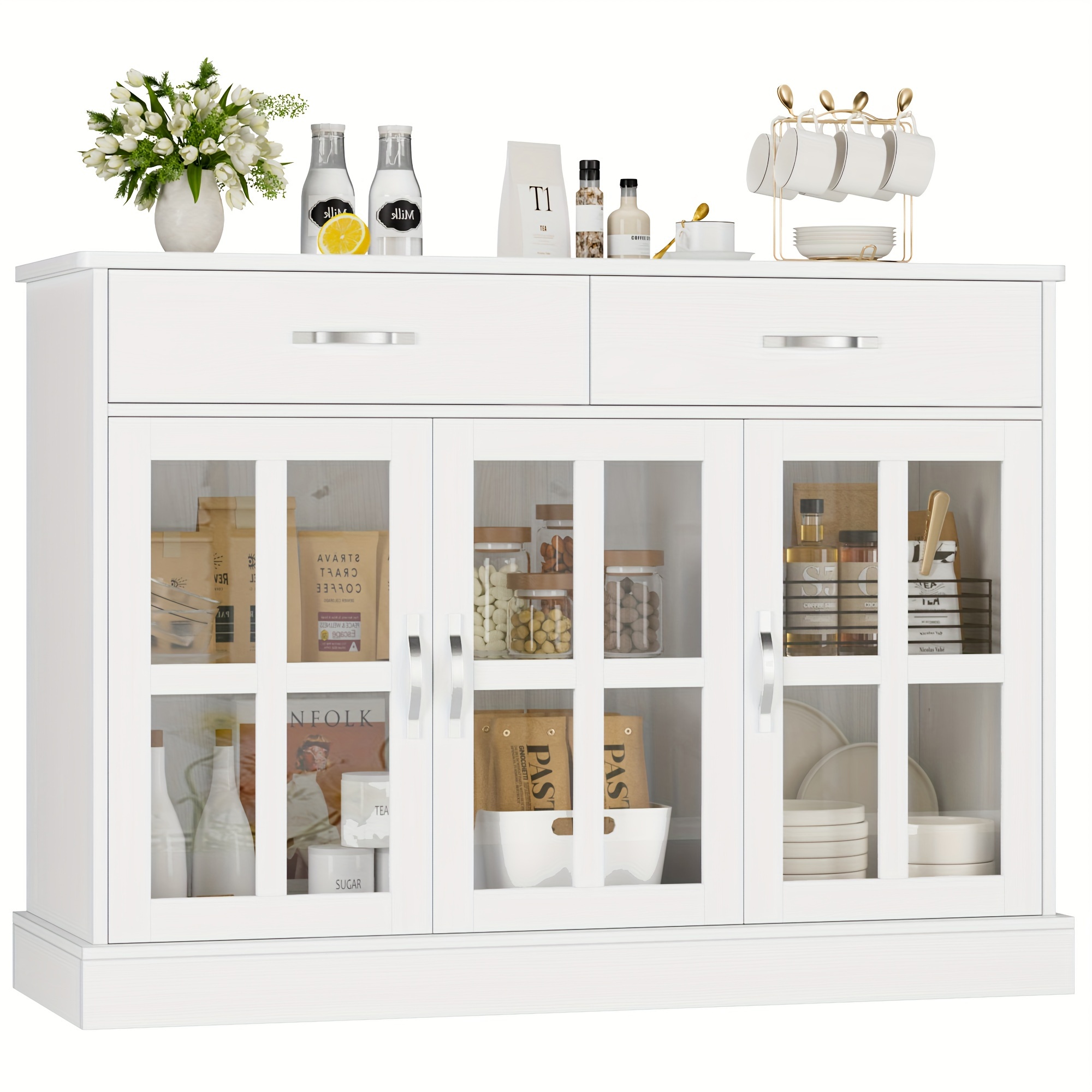 TEMU Kealive Coffee Bar Cabinet, Chest Of Drawers Living Room Sideboard With 3 Glass Doors, Display Cabinet, Living Room Furniture, Dining Room
