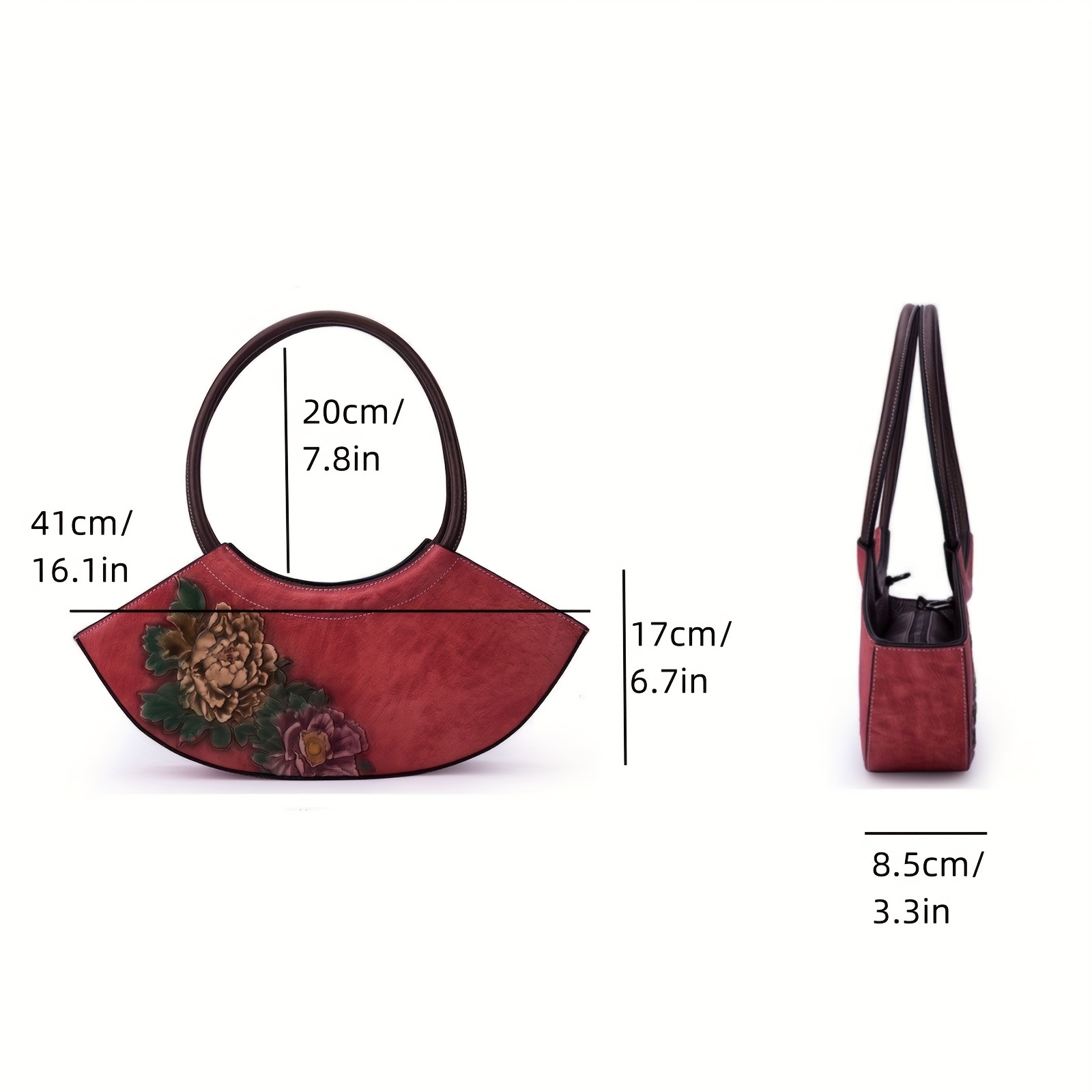 Vintage Floral Genuine Leather Handbag for Women - Lightweight Top-Handle Messenger Bag with Lace Embellishment, Adjustable Strap, Zipper Closure, from Guangzhou - Elegant Occasion with Positioning Printing And Paint