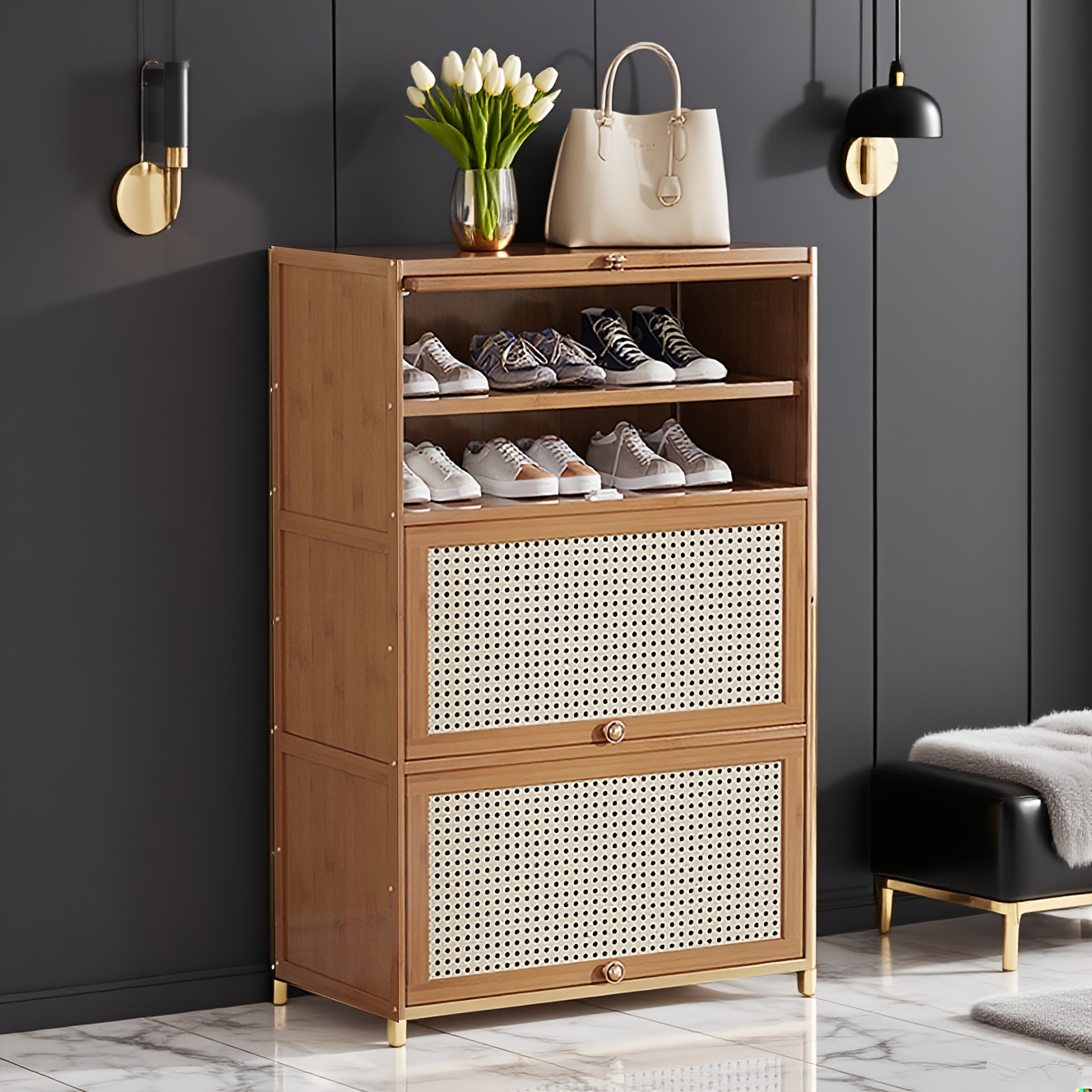 7 tier bamboo shoe cabinet flip door heavy duty shoe - Temu