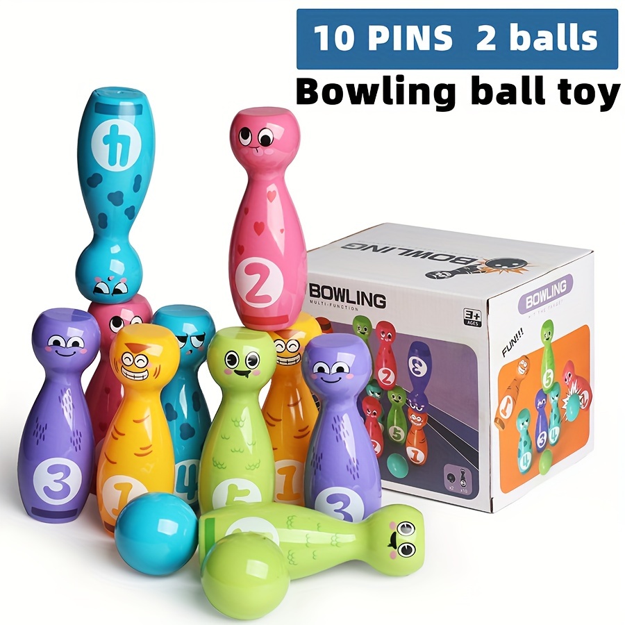 Image of 's Bowling Toy With Funny , Suitable For Indoor And Outdoor Leisure, Stacking Toy Gift Box Packaging, 10 Bottles And 2 Balls