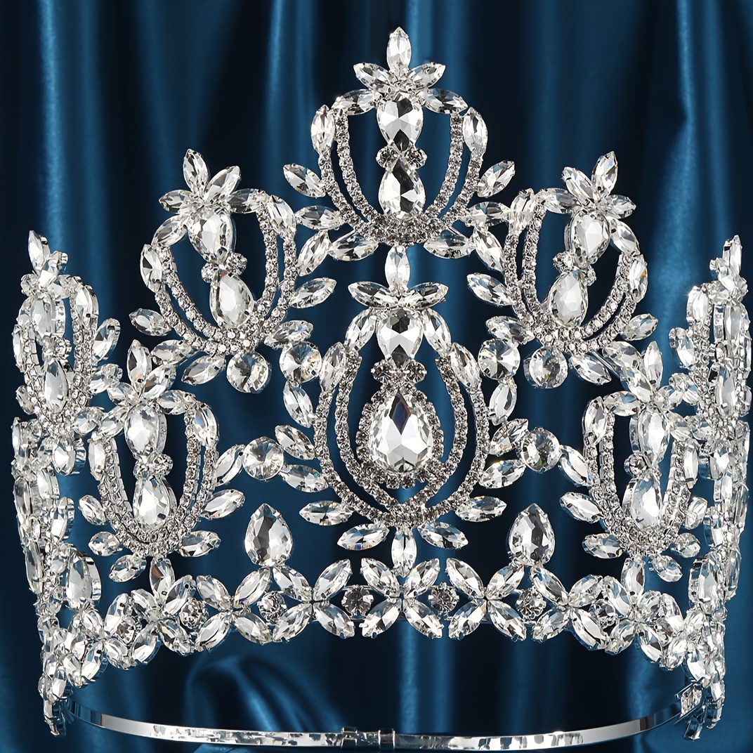 elegant pageant crown miss world tiara with shiny rhinestone decor birthday party festival accessory fashion bridal hairpiece