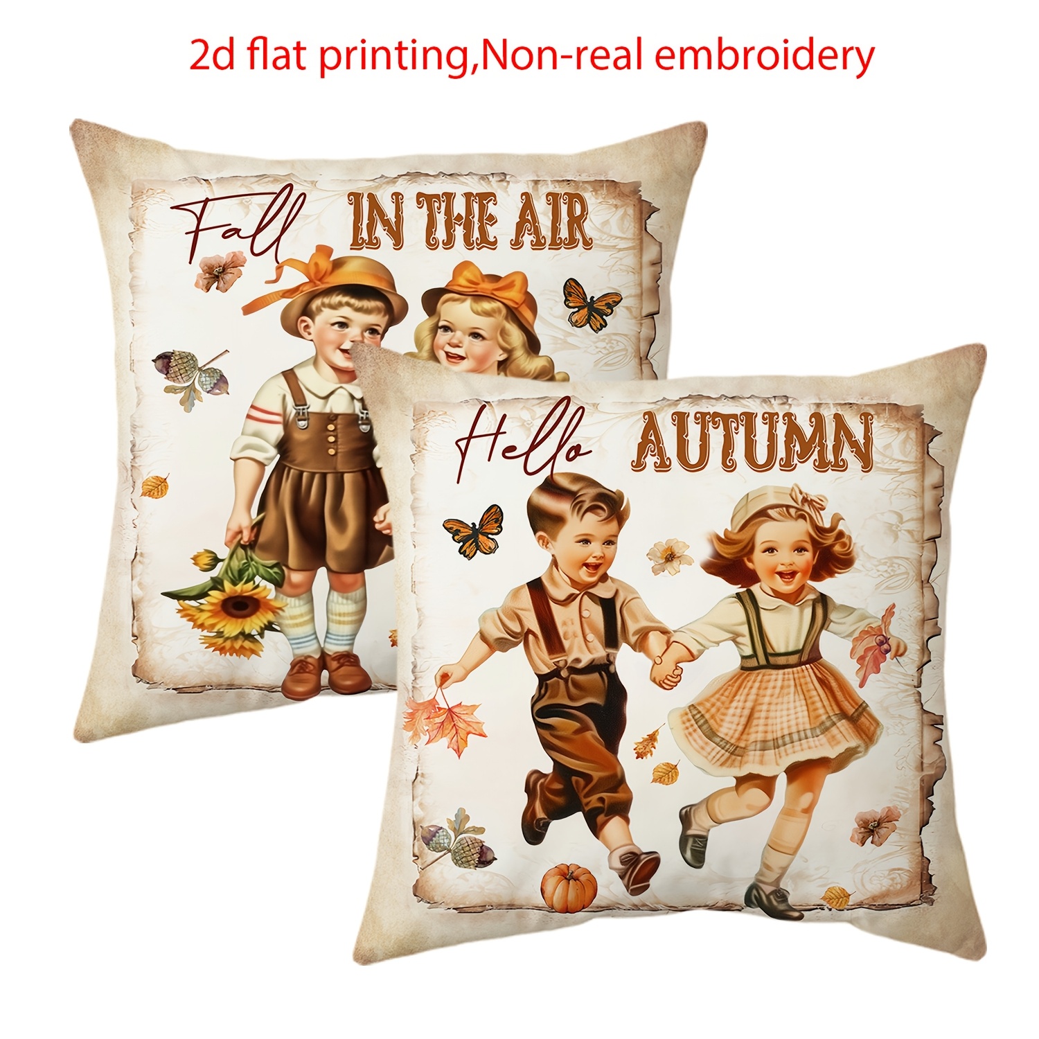 TEMU 2pcs, Vintage Fall Decorations Throw Pillow Covers, 18in*18in Retro Decor Covers, Cozy Farmhouse Home Decor Pillowcases, For Porch Patio Couch Sofa Living Room Outdoor, Without Pillow Inserts