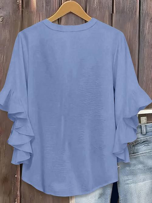 plus size plus size womens shirt top new summer fashion loose fit flared three quarter sleeve v neck blouse