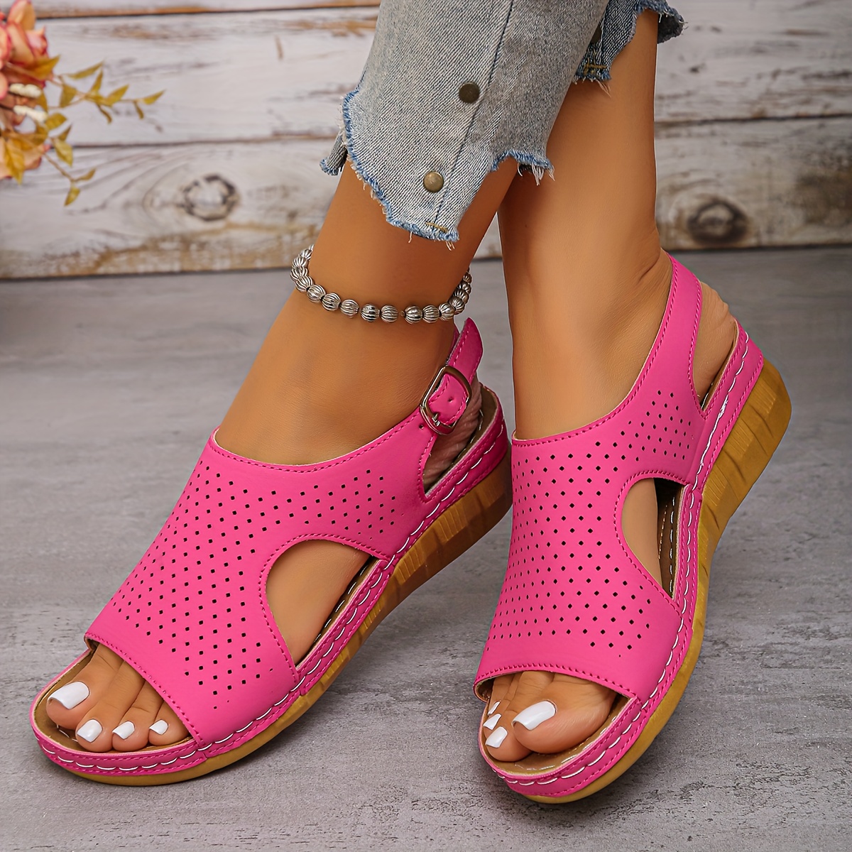 Women's Comfortable Breath-Permeating Open Toe-Strap Wedge Sandals, Women Shoes