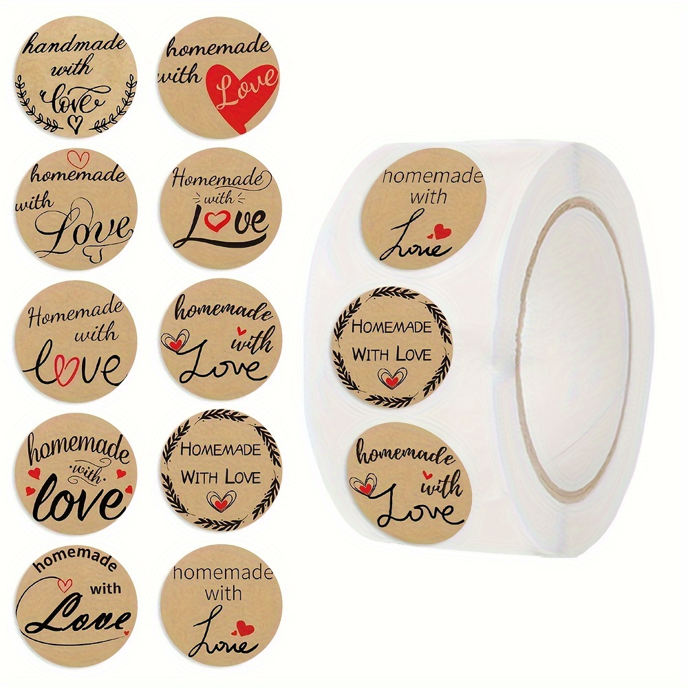 

500pcs Roll Of Kraft Paper Stickers - Self-adhesive, Waterproof Vinyl Labels For Journals, Scrapbooking & Envelopes Seal, Craft & Gift Decorating Use Without Electricity