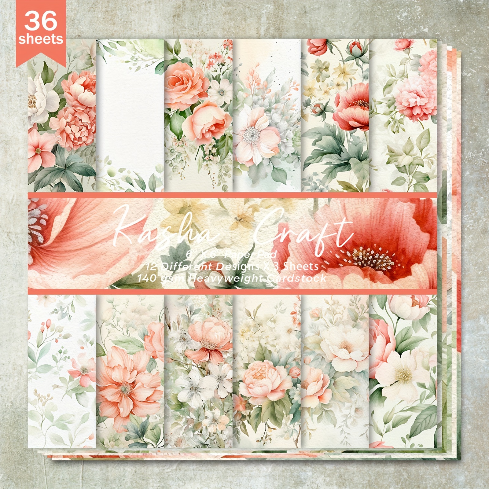 

36 Sheets 6inch (christmas Red Floral Background) Scrapbooking Thin Paper, Suitable For Bullet Diary, Trash Magazine, Greeting Card Background, Photo Album And Handicrafts