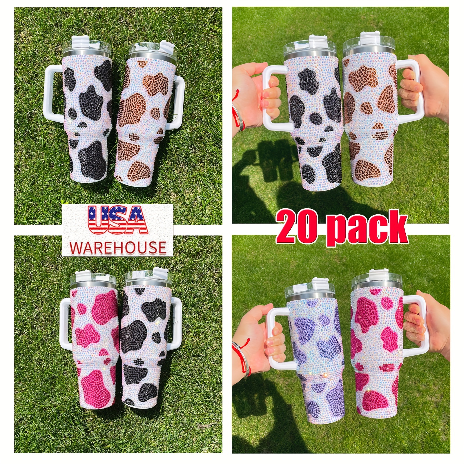 20pack usa warehouse cow print bling studded 40oz - Temu