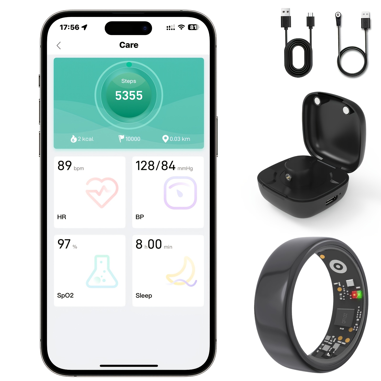Upgraded Smart Ring For Women Men, Smart Health Ring With Charging Case - Fitness Ring, Fitness With Sleep , Step , Distance Monitoring For Iphone And , Gifts For Families And