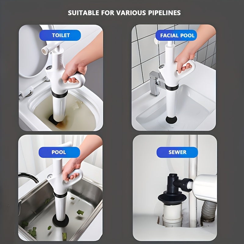 Powerful Drain Pipe Jetter Kit with 5 Nozzle Sizes and Pressure Gauge, No Electricity Required, for Stubborn Toilet/Sink/Shower Clogs, Heavy-Duty Durable ABS Tool