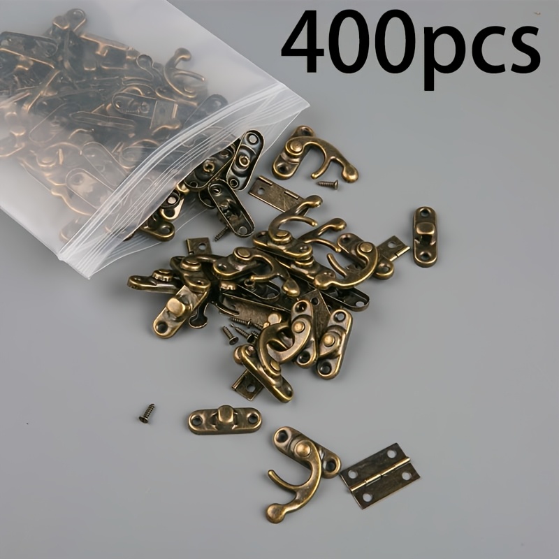 TEMU 400pcs Set (20pcs Locks + 20pcs Hasps + 40pcs Hinges + 320pcs Screws), Antique Brass Horn Hasp Latch Kit, For Jewelry Boxes, Cabinets And Gift