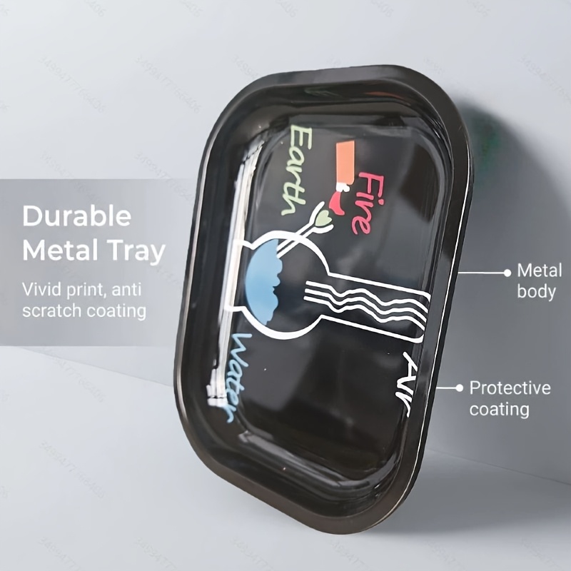 TEMU 1pc Metal Decorative Tray, Utility Tray, Bathroom Storage Tray, Personalized Printed Plate, Multi-use Printed Dish, Convenient To Carry