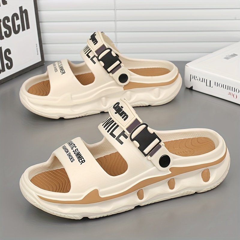 womens sport sandals with thick cushioned eva sole slip resistant high quality design anti odor technology   letter print for beach outdoor home use lightweight breathable slip on slippers Product details 5