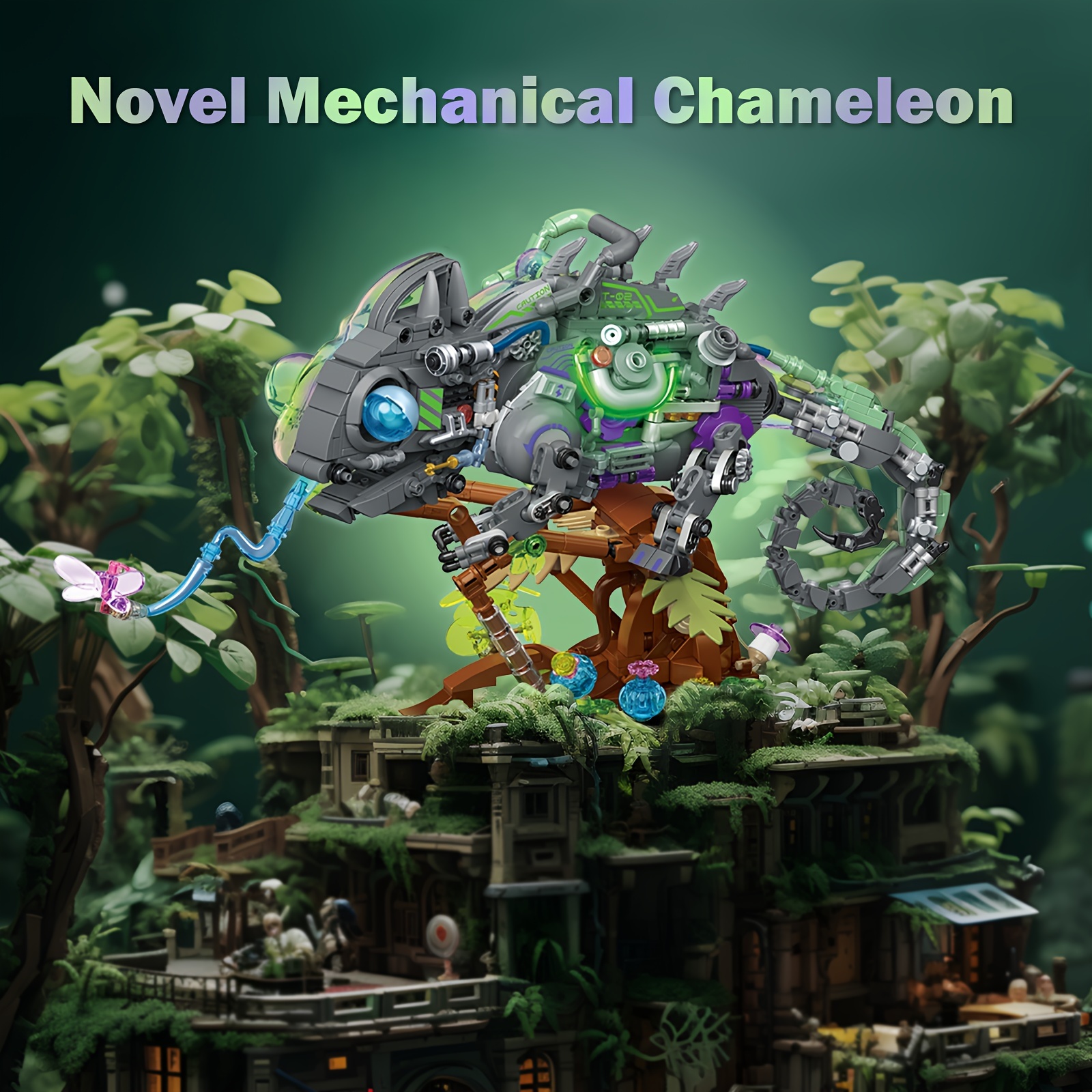 

Jmbricklayer Adult Building Sets Neon Body Mechanical Chameleon 70124, Cool Rainforest Animals Collectible Display Model With Base, Creative Design Building Brick For Adults 14+