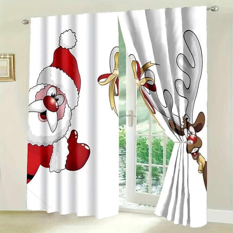 Lot De 2 Rideaux De Porte De Noël - Motif Père Noël Et Sapin - 180x89 Cm En Polyester - Pour Intérieur Et Extérieur - Décoration D'entrée Festive