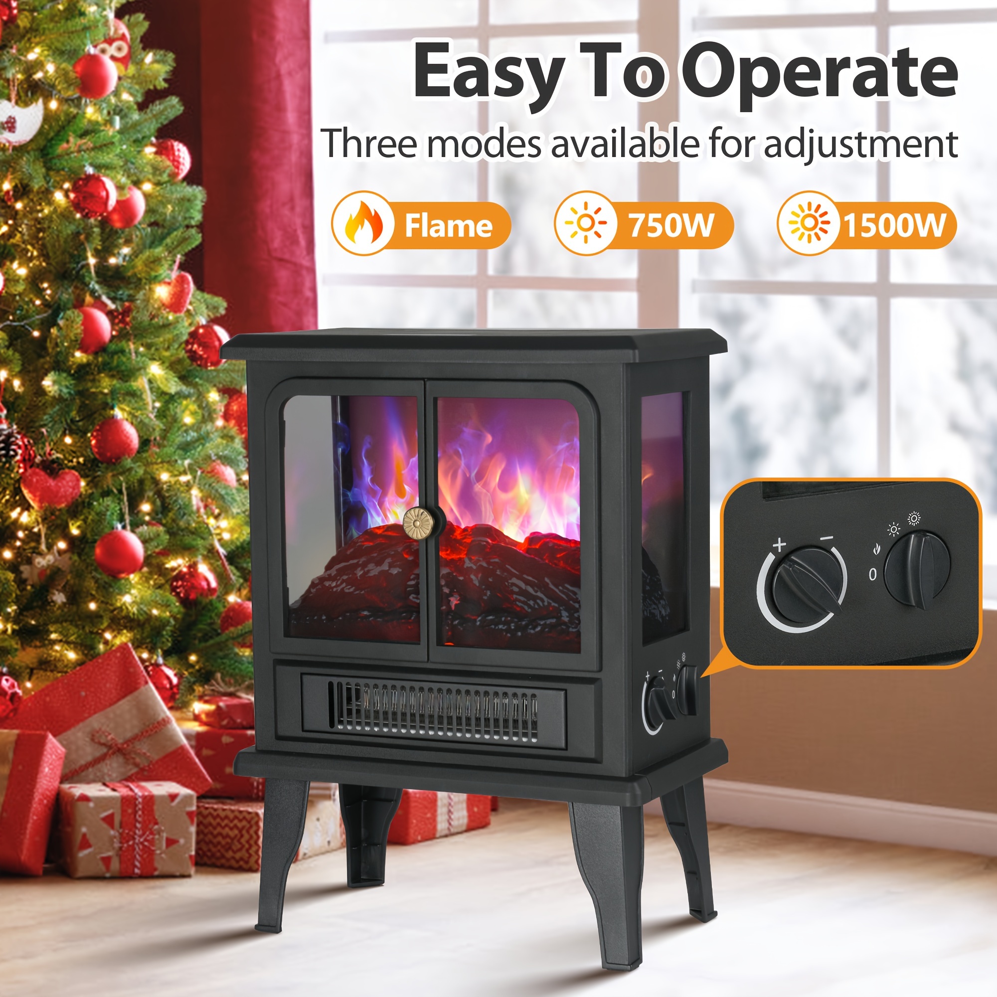 

Electric Fireplace Heater, 3 Electric Infrared Fireplace, Freestanding Stove Heater With Realistic Flame, Portable Fireplace, Electric Fireplace Heater For Indoor Use