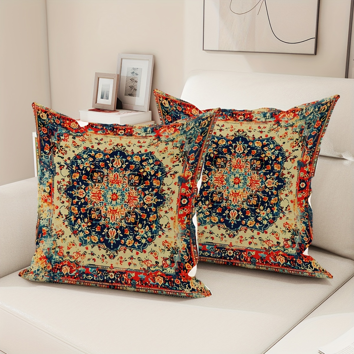 

Bohemian Style Floral Throw Pillow Covers, 2 Pack, 18x18 Inch, Polyester Woven With Zipper Closure, Machine Washable, Decorative Cushion Cases For Living Room And Bedroom Decor