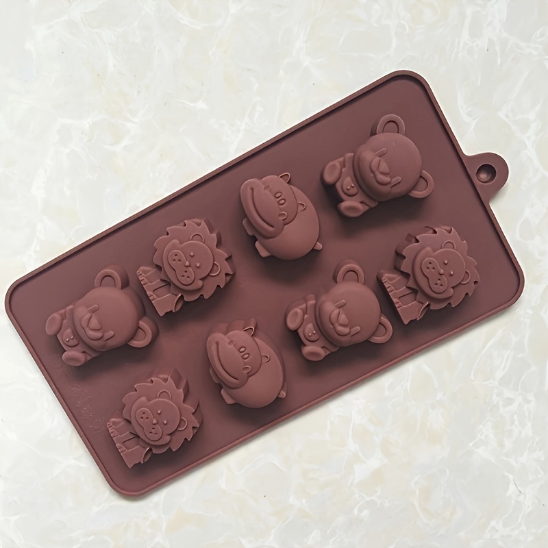 1pc 8- Silicone Mold (bear, Hippo & Lion Designs) - For Chocolate, Baking (cakes, Jelly, Mousse, Bread, Etc.), Suitable For Handmade Essential Oil Soap