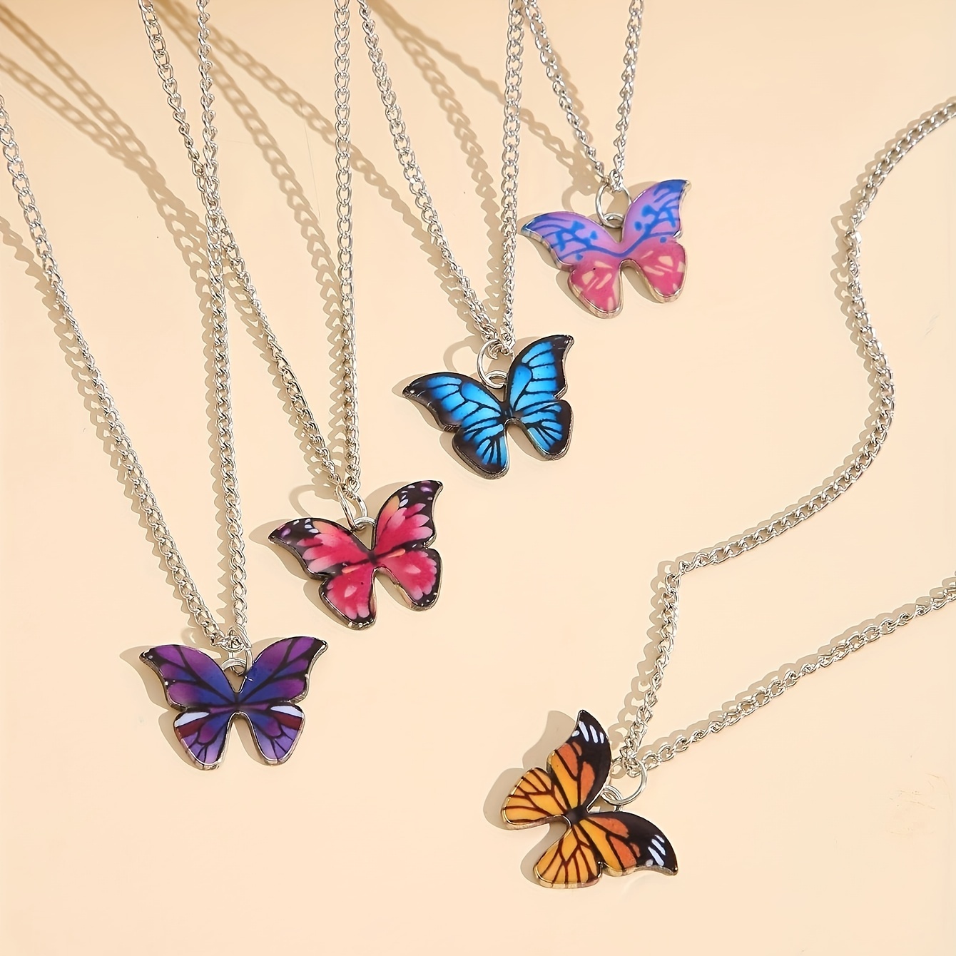 5pc Retro Minimalist Colorful Butterfly Necklace Set for Women