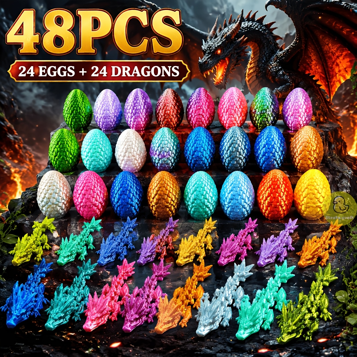 TEMU 48pcs 3d Printed Figurines, Random Colors, 24pcs Dragons And 24pcs , Collectible Mini Statues, Home Decorations, Small Gifts For Festival