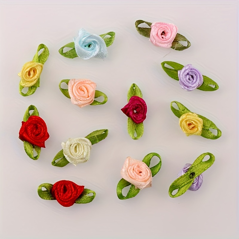 TEMU 100pcs Mixed Color Fabric Rose Flowers With Leaves - Diy Jewelry, Shoe & Watch Accessories