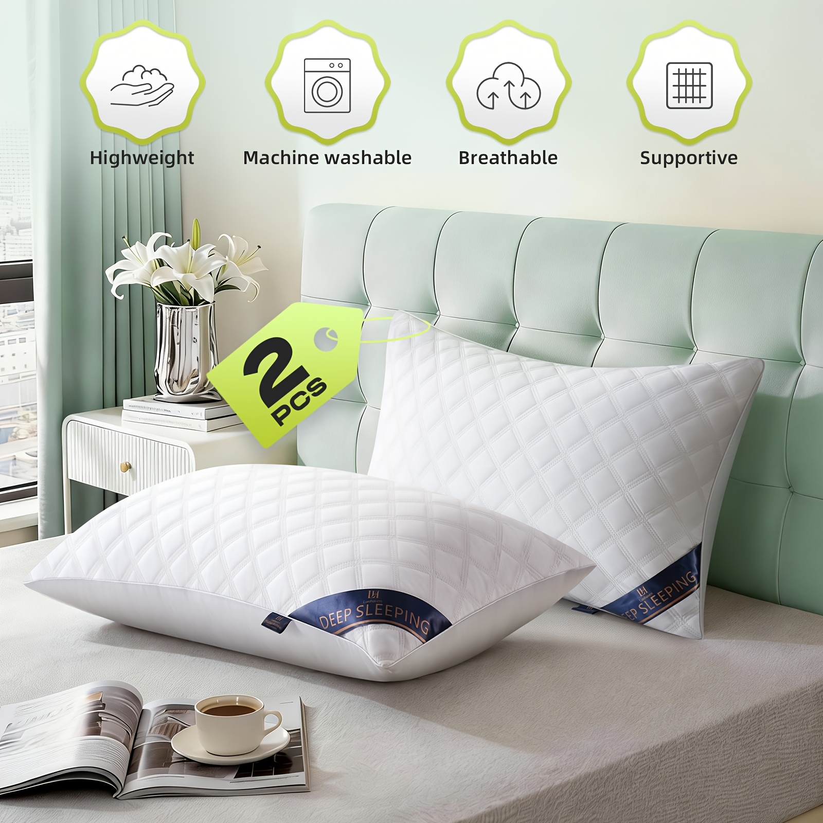 E-shop Weiches Schlafkissen 74×48 cm Bettkissen, 800G Polyesterfüllung, einseitiges Kissen, leichtes, stützendes Hotel-Stil Schlafkissen für Erwachsene