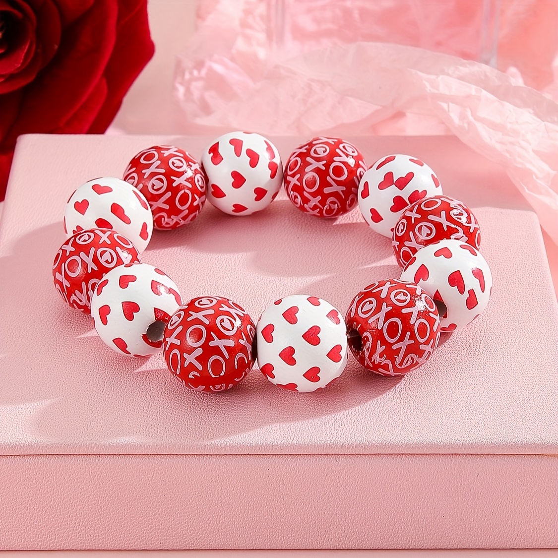 Valentine's Gift Heart Beaded Elastic Bracelet Women's Jewelry