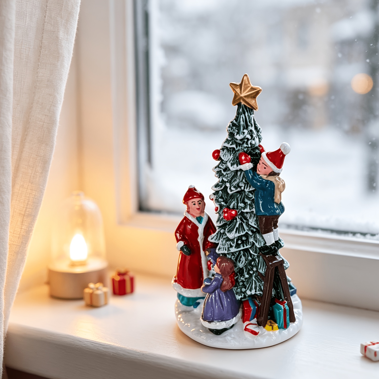 TEMU Single Christmas Family Of 3 Tree Ornament, Festive Desktop Sculpture, Suitable For Christmas Village Scene, Window Display, Home Desk,