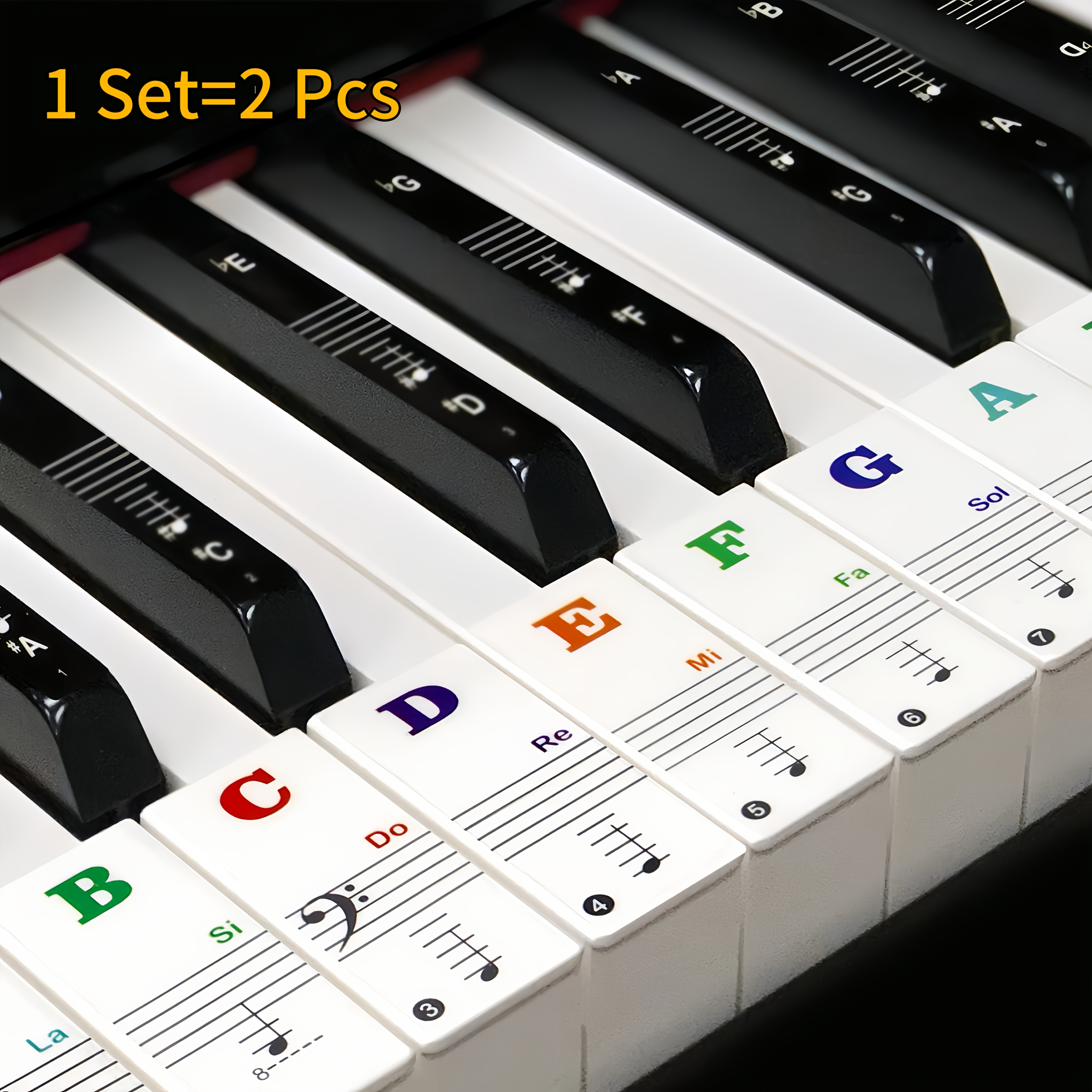 Transparent Piano Keyboard Stickers, Piano Decals For 88/61/54/49 Keys And Keyboards, Removable Colorful Music Note Labels, Beginner' Lettering Piano Stickers With Free Wooden Stick