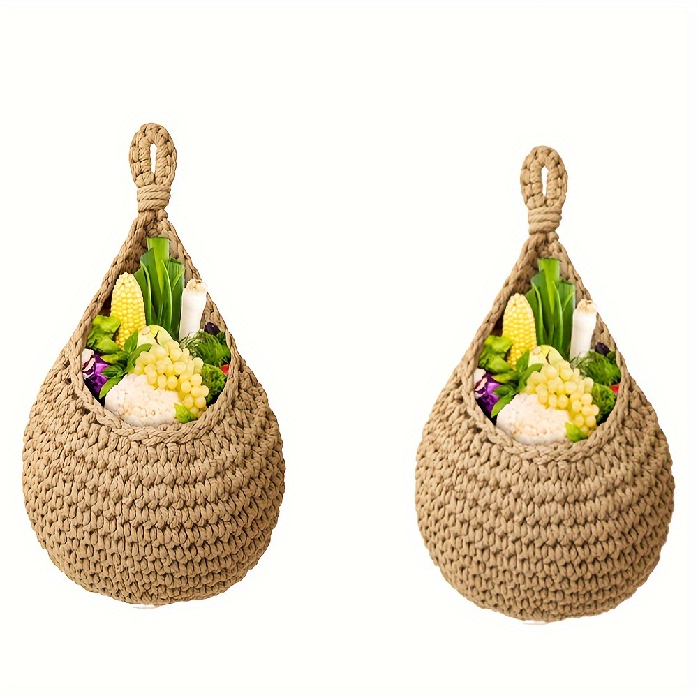 

Hanging Basket, Hanging Wall Basket Teardrop Baskets Jute Hand Woven Hanging Basket For Fruits Vegetable Potato Onion Storage, 2 Pack Hanging Fruit Baskets For Kitchen