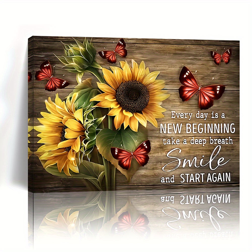 

1pc Wooden Framed Canvas Painting Motivation Quotes Sunflower Inspirational Butterflies Paintings Wall Art Prints For Home Decoration, Living Room & Bedroom, Festival Gift For Her Him, Out Of The Box