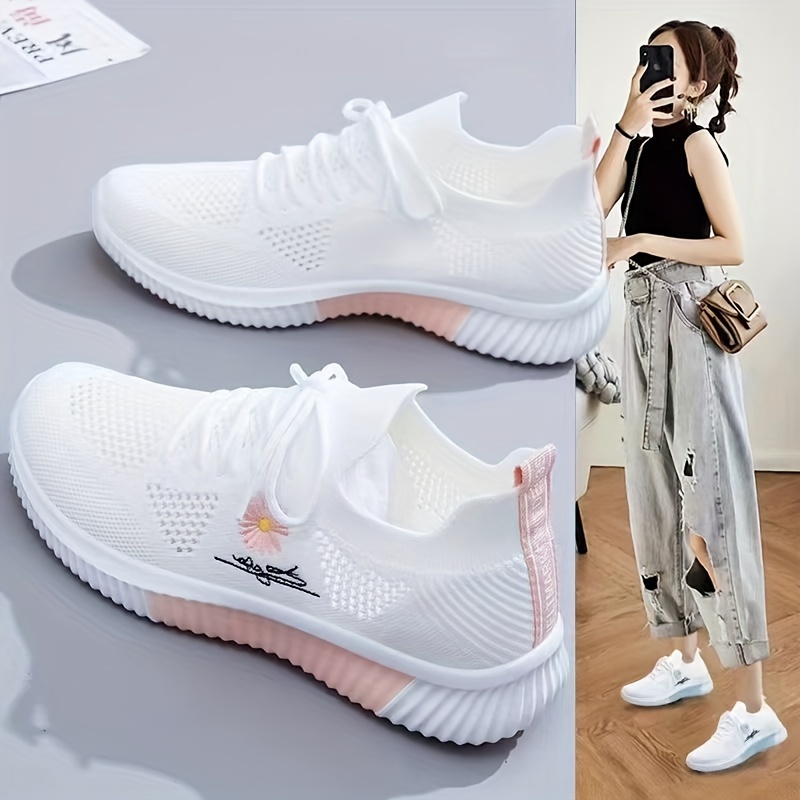 breathable stylish womens running shoes soft sole lightweight mesh upper with floral embroidery casual outdoor sports footwear in   sneakers Product details 5
