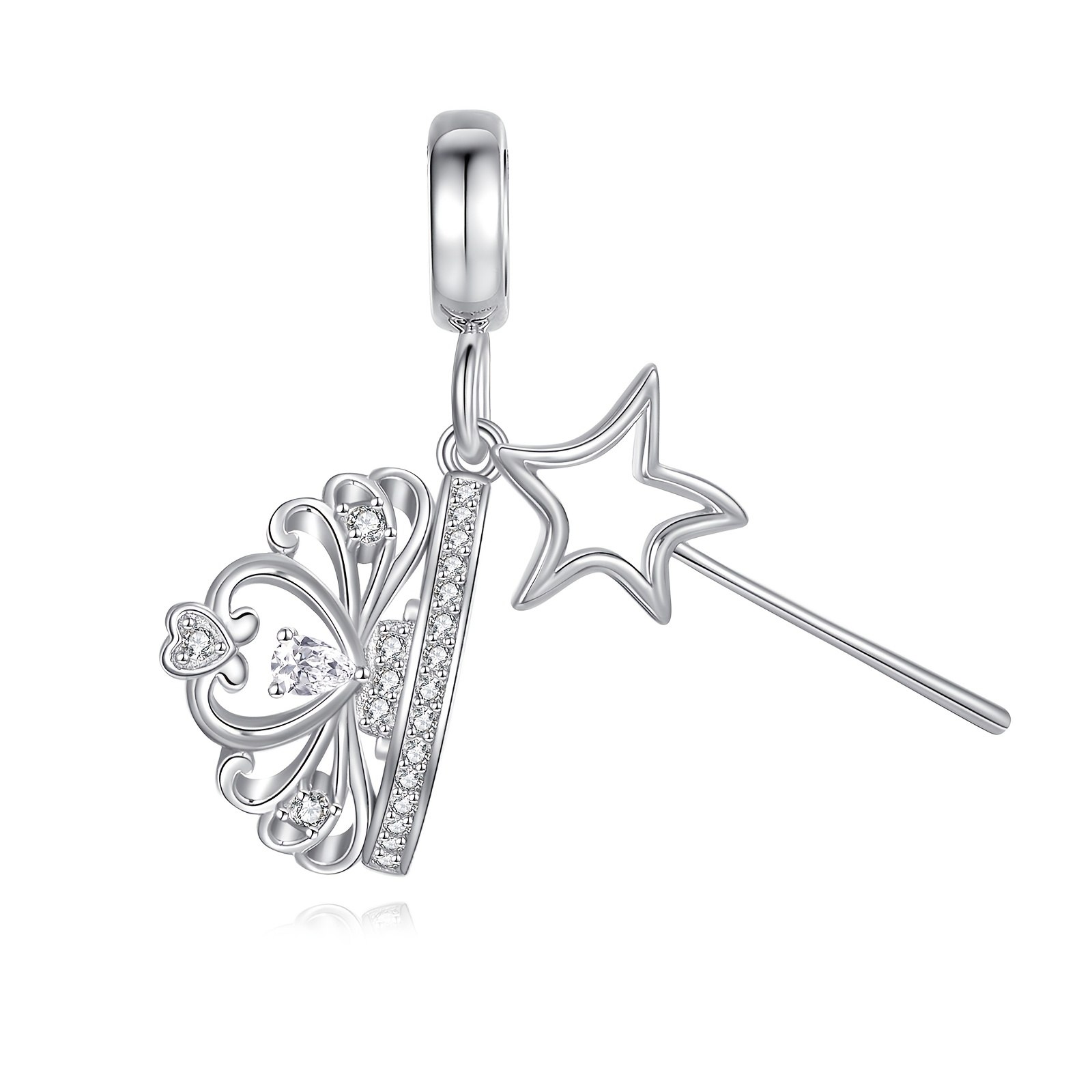 925 Sterling Silver Crown and Staff Charm for Bracelet