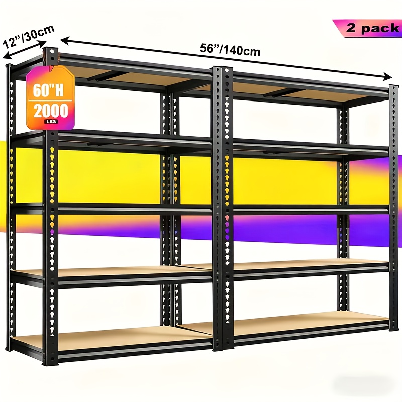 TEMU 60/72 Inch Heavy-duty Metal Storage Rack, With A Load-bearing Capacity Of 400 Per Layer, Adjustable Height, Easy Assembly For , Warehouse, Home,