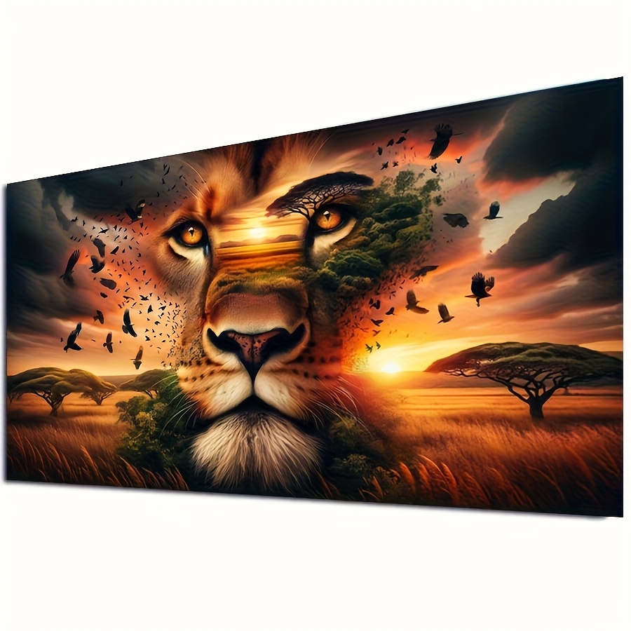 5D DIY Diamant Schilderen Kit - Majestueuze Leeuw & Afrikaanse Landschap